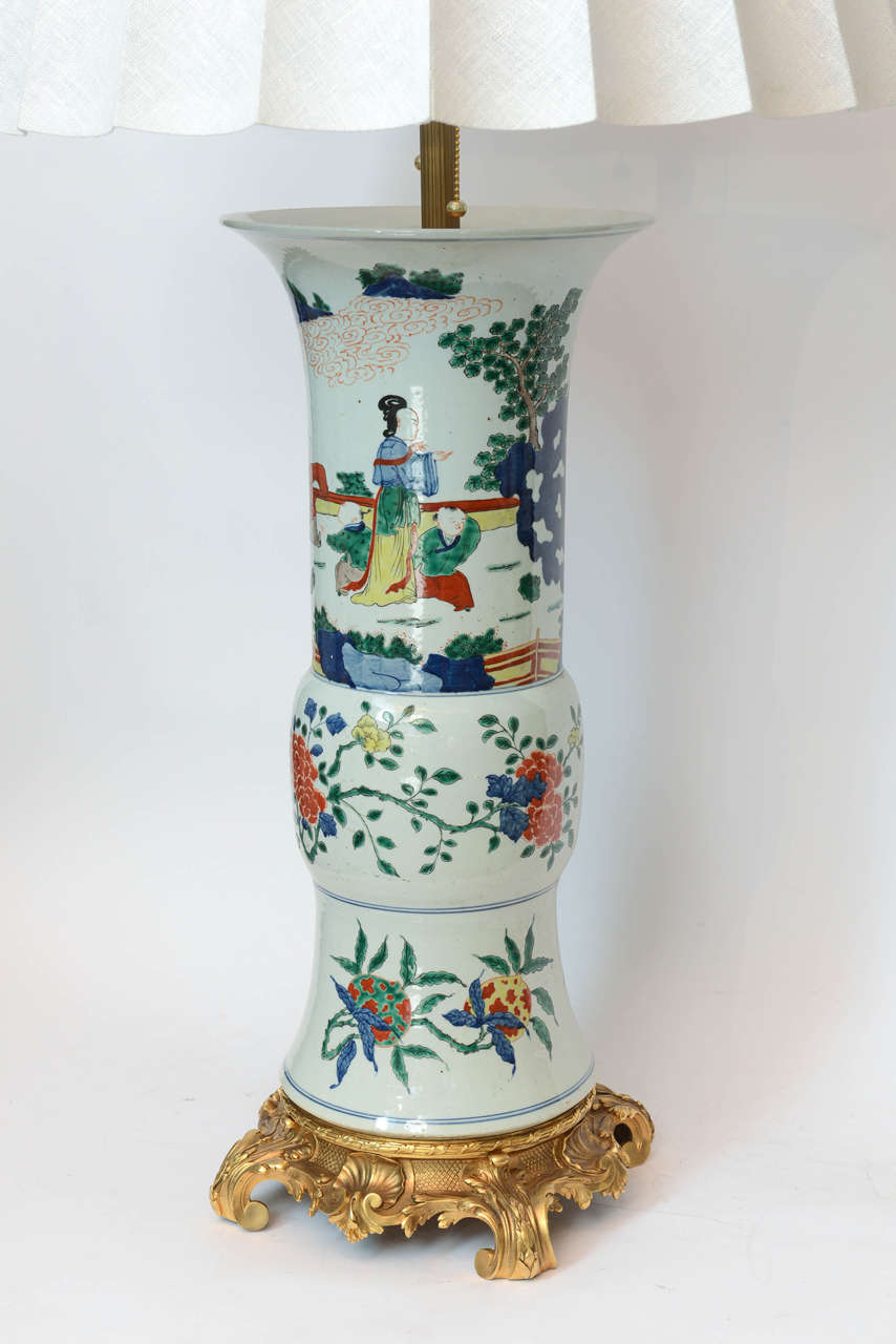 Massive Pair of Chinese Porcelain Gu Vase Lamps In Excellent Condition For Sale In Palm Beach, FL