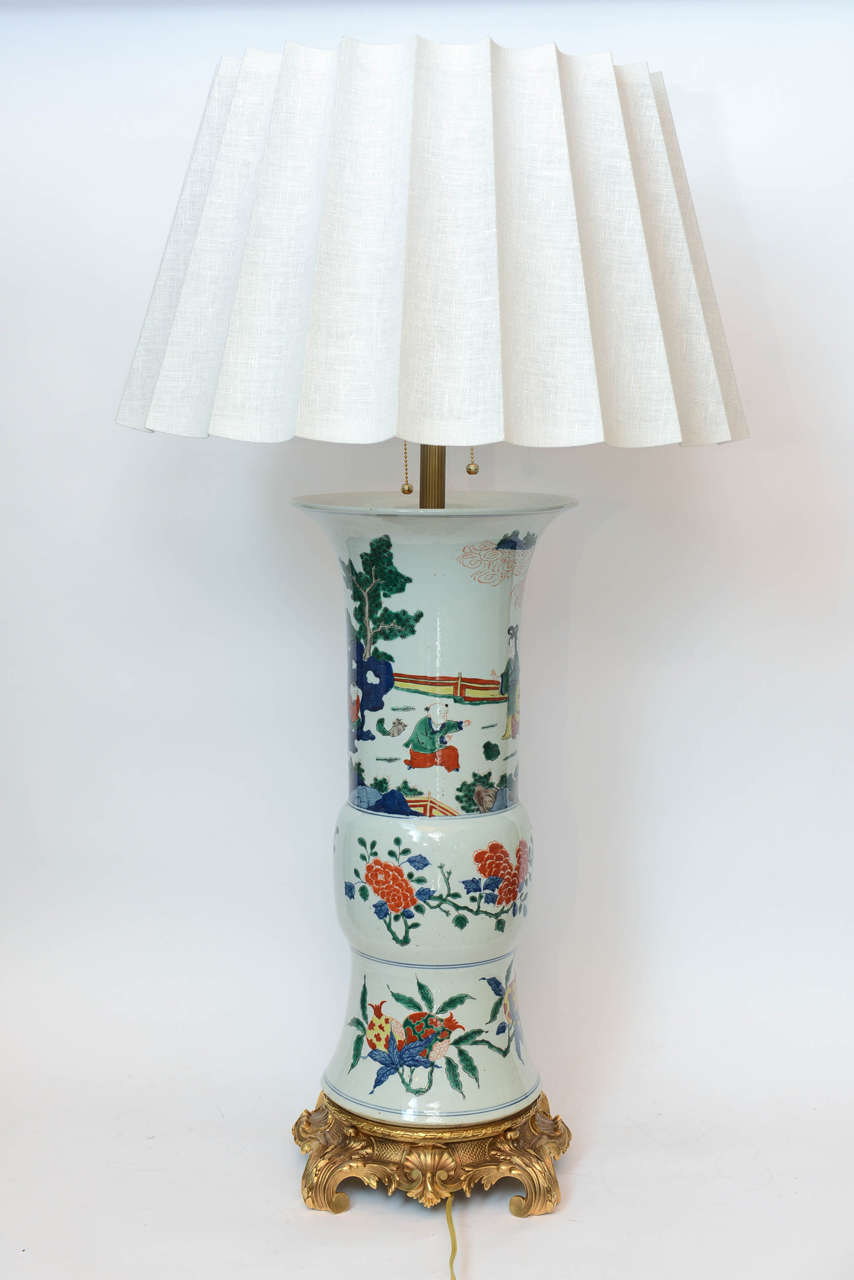 20th Century Massive Pair of Chinese Porcelain Gu Vase Lamps For Sale