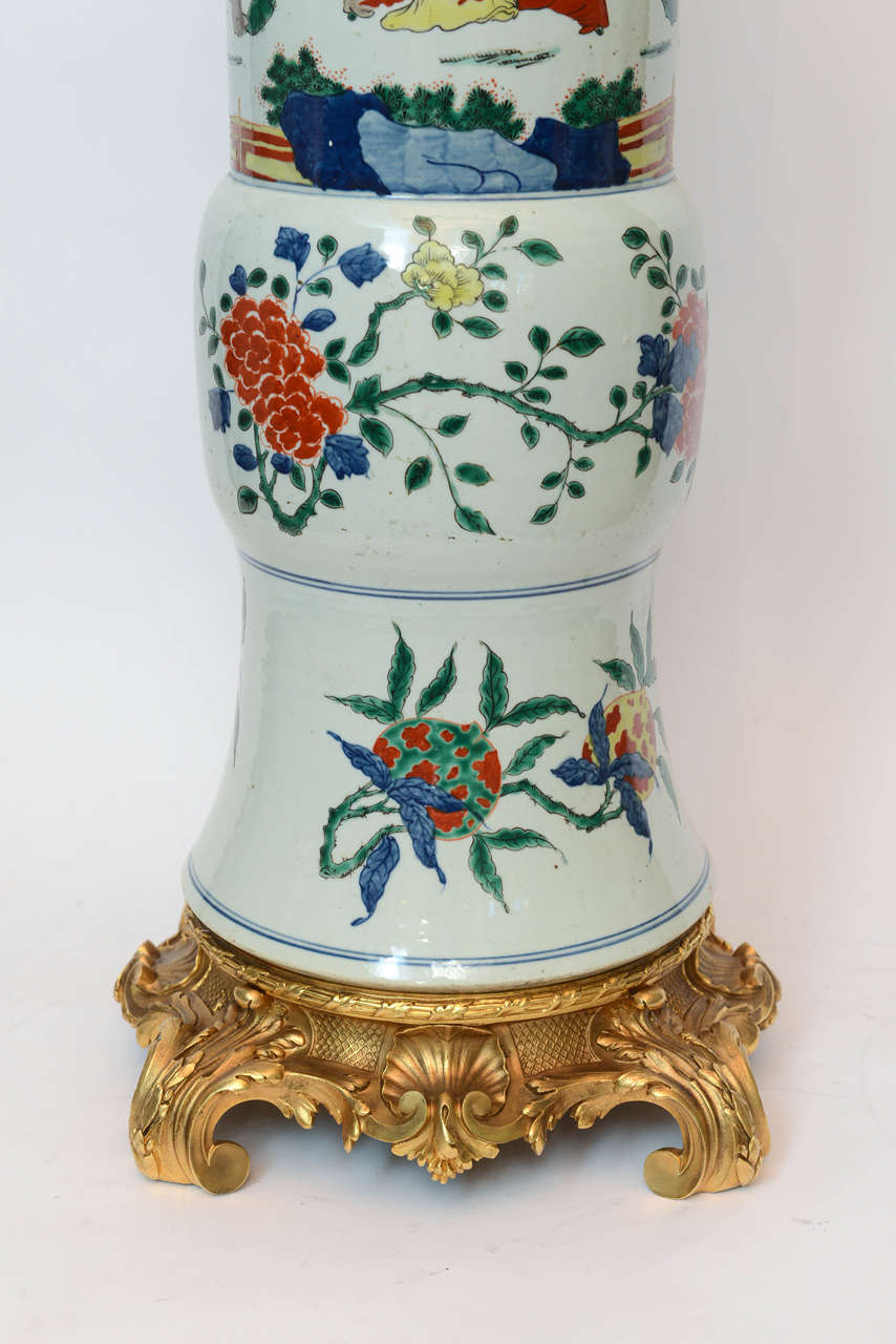 Massive Pair of Chinese Porcelain Gu Vase Lamps For Sale 1