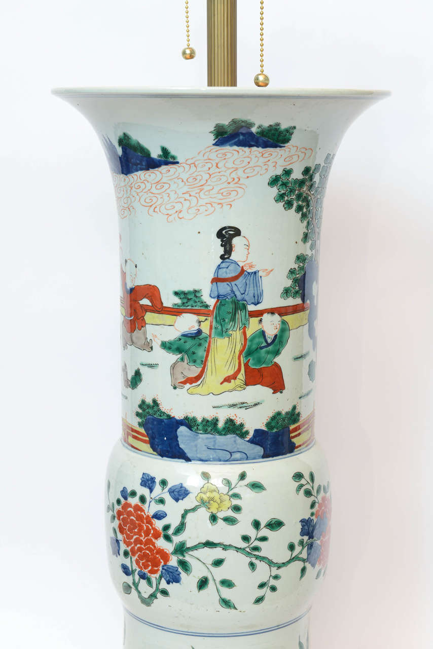 Massive Pair of Chinese Porcelain Gu Vase Lamps For Sale 2