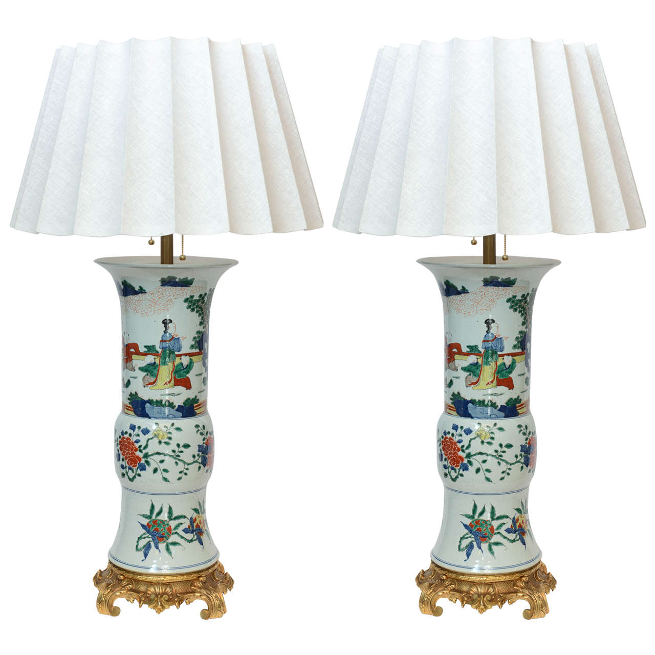 Massive Pair of Chinese Porcelain Gu Vase Lamps For Sale