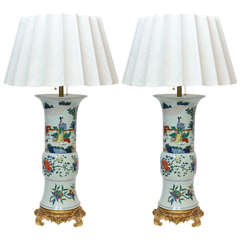 Massive Pair of Chinese Porcelain Gu Vase Lamps
