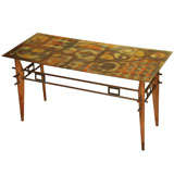 Vintage abstract glass top coffee table
