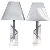 Pair  Of  Lucite  &  Stainless  Steel  Lamps