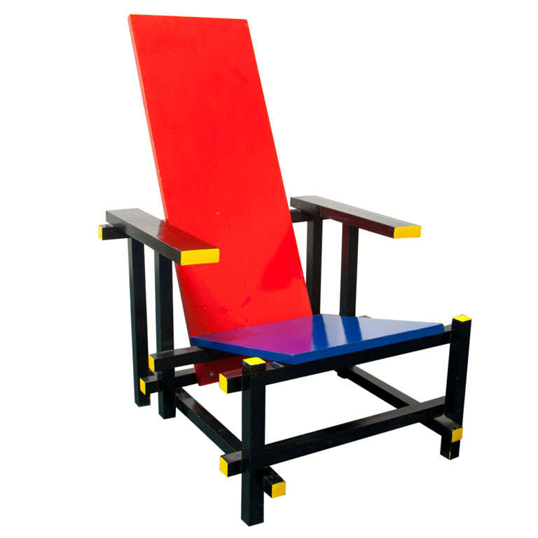 Gerrit Rietveld Style Red and Blue Chair at 1stDibs