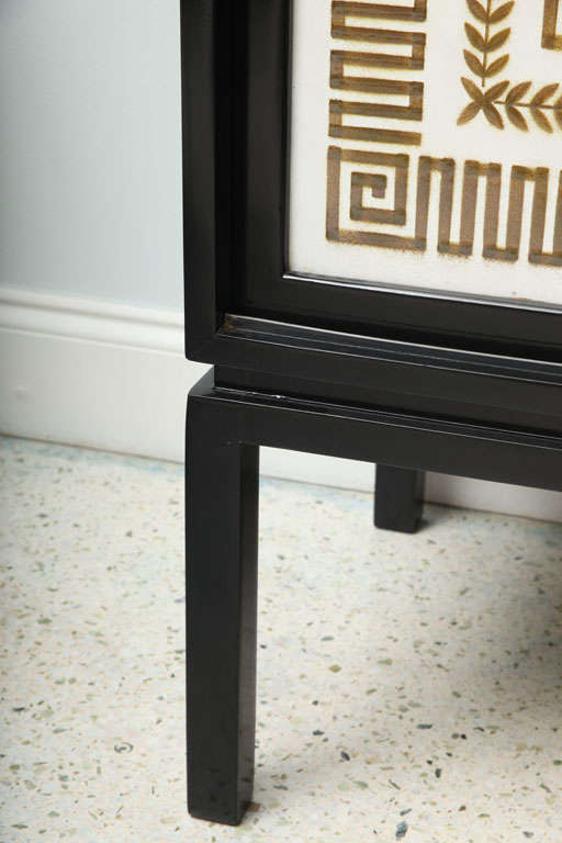 Black Lacquer Credenza with Sliding Doors, Hollywood Regency 3