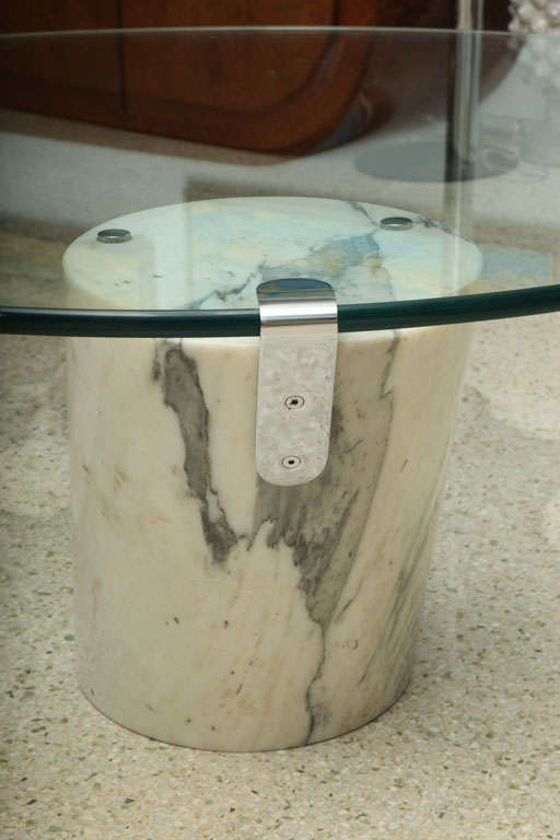 Chrome Marble and Glass Low Table Possibly by Brueton