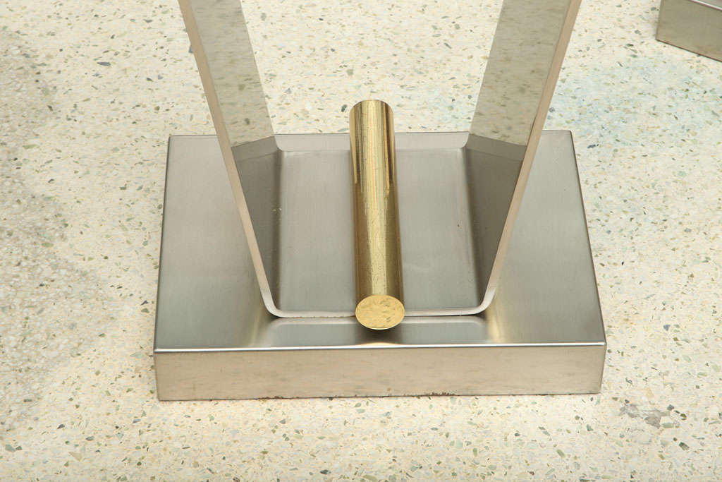 A Pair of Karl Springer Brushed Stainless and Brass Consoles 2