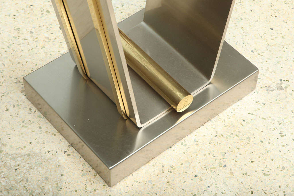 A Pair of Karl Springer Brushed Stainless and Brass Consoles 3