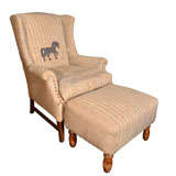 Wing Chair/Ottoman covered with grain sacks with horse image