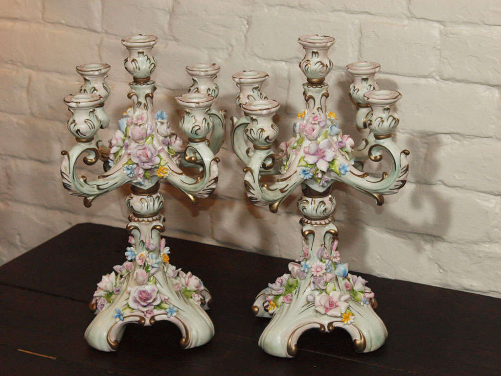 A pair Of Capodimonte Porcelain Five light Candlelabra For Sale at 1stDibs  | capodimonte candelabra, capodimonte candle holders, capodimonte candle  holder antique