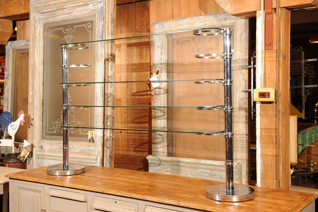 French Art Deco period glass and chrome metal five-tier store display.