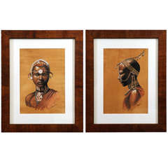 Pair of framed African Watercolors