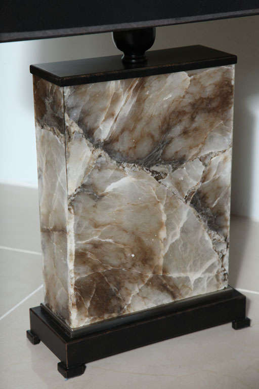 Italian Pair of Onyx Lamps on Bronzed Bases