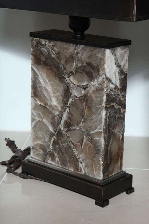 Pair of Onyx Lamps on Bronzed Bases In Excellent Condition In Hollywood, FL