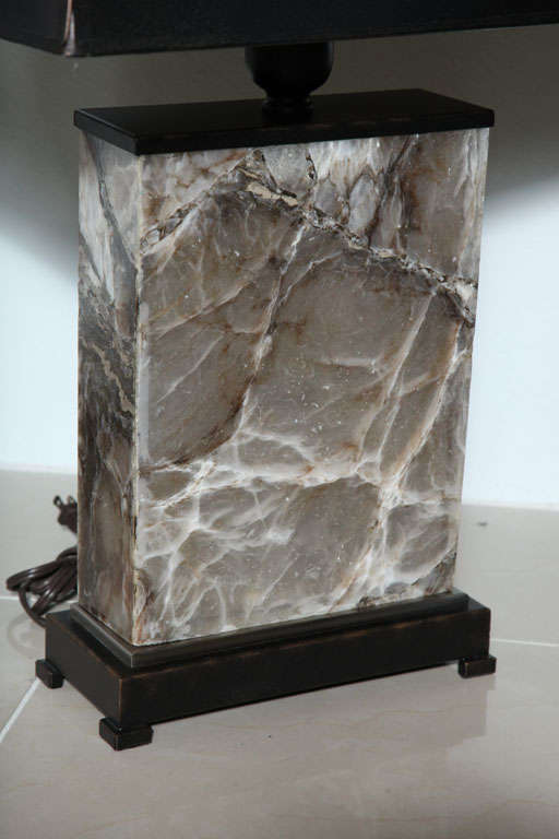 Late 20th Century Pair of Onyx Lamps on Bronzed Bases