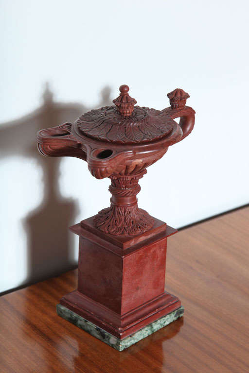 19th Century A Fine Rosso Antico Grand Tour Oil Lamp, Italy
