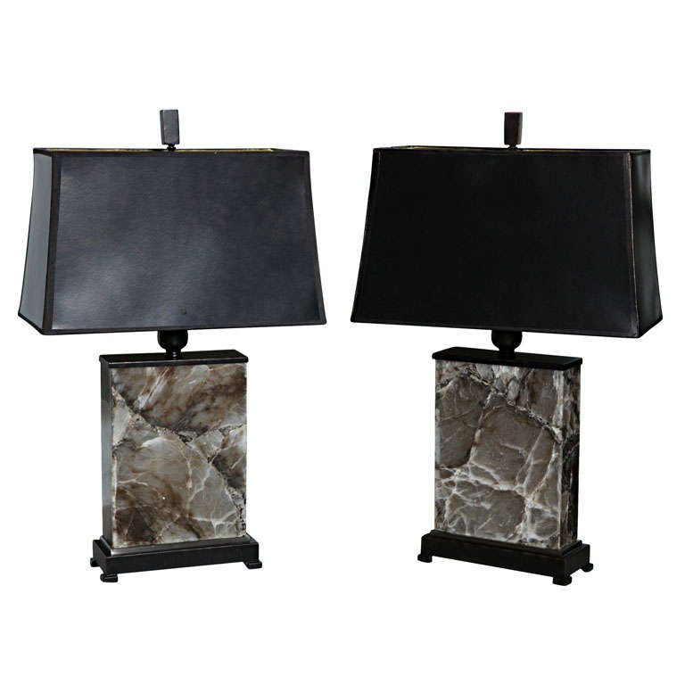 Pair of Onyx Lamps on Bronzed Bases at 1stDibs