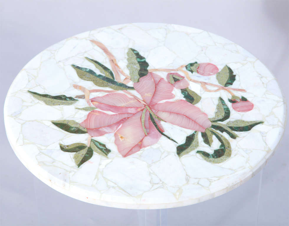 Italian Pietre Dura Accent Table on Lucite Base