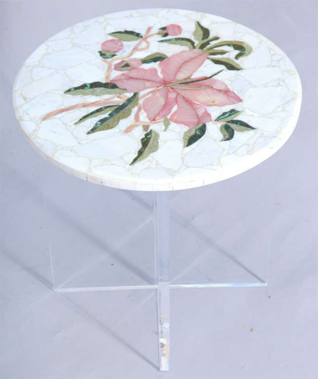 Mid-20th Century Pietre Dura Accent Table on Lucite Base