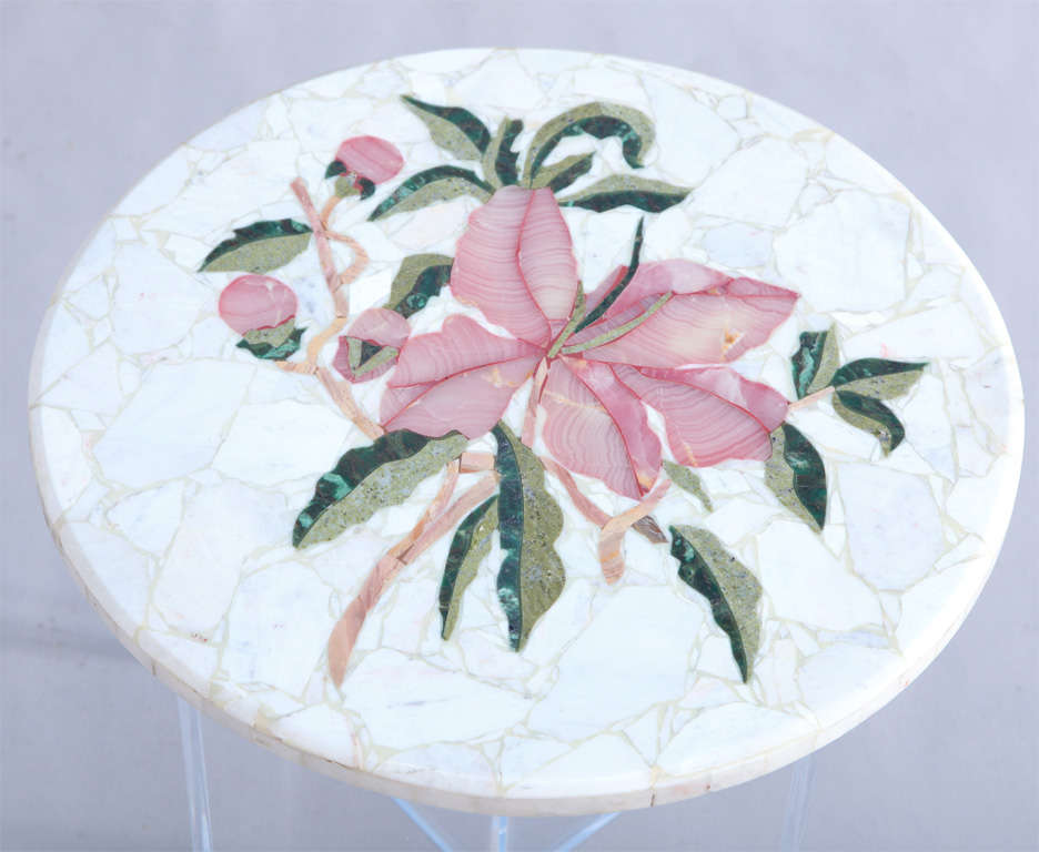 Pietre Dura Accent Table on Lucite Base 1