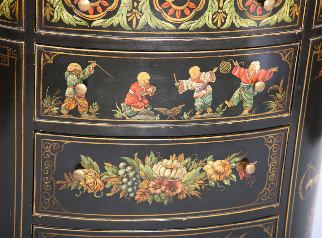 Hand Painted Demilune Commode 4