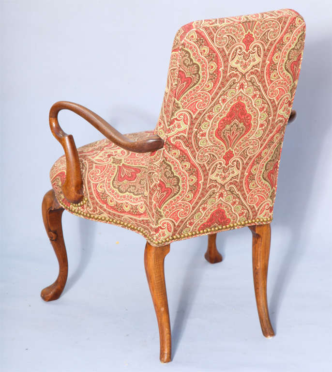 Upholstery Pair of Carved Mahogany 19c. English Armchairs