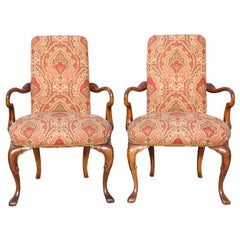 Antique Pair of Carved Mahogany 19c. English Armchairs