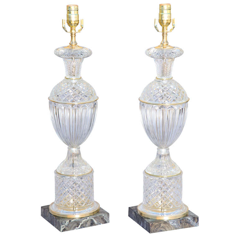 Pair of Glass Urn-Shaped Lamps For Sale