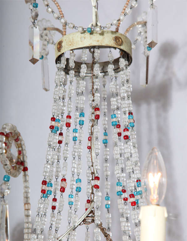 Metal Multi-colored Glass Beaded Italian Chandelier For Sale