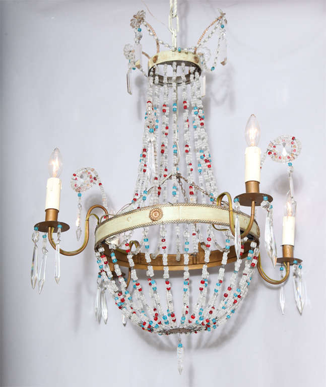 Multi-colored Glass Beaded Italian Chandelier For Sale 3