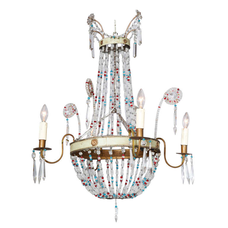 Multi-colored Glass Beaded Italian Chandelier For Sale
