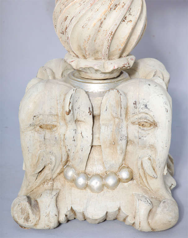 18c. Carved Elephant Accent Table with Later Mirrored Top