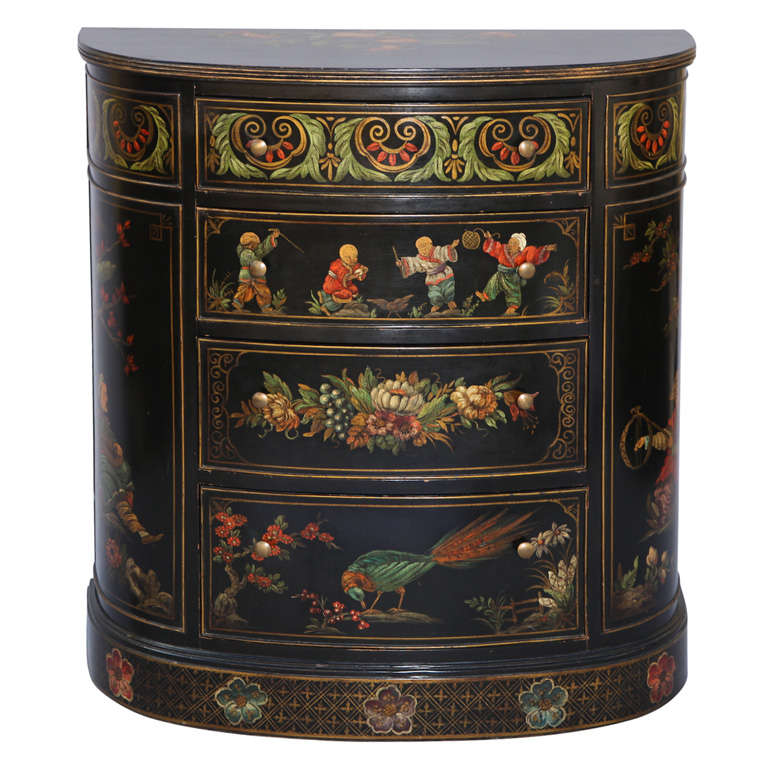 Hand Painted Demilune Commode at 1stdibs