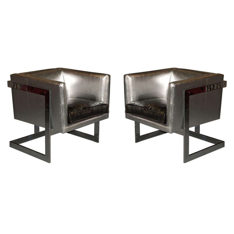 Pair of "Cube" Lounge Chairs by Milo Baughman for Thayer Coggin