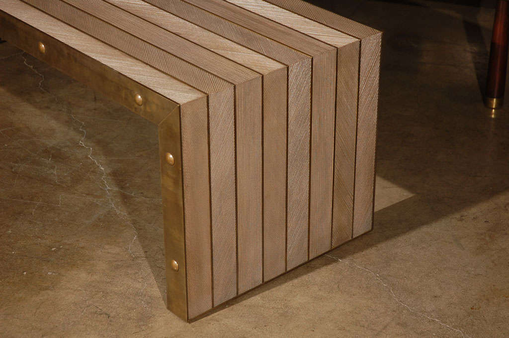 Herringbone  Wood  and Brass Bench or Cocktail Table 3
