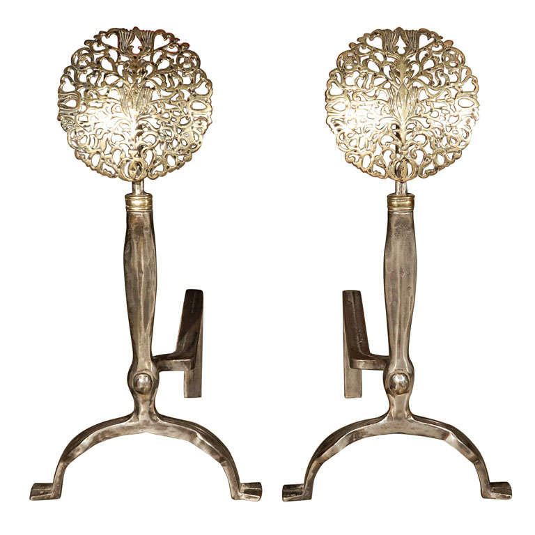 Pair Medallion Andirons