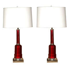 Pair of  Red Glass Table Lamps