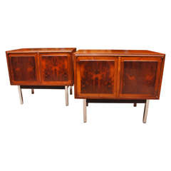 Pair Of Rosewood And Chrome Bedside Tables