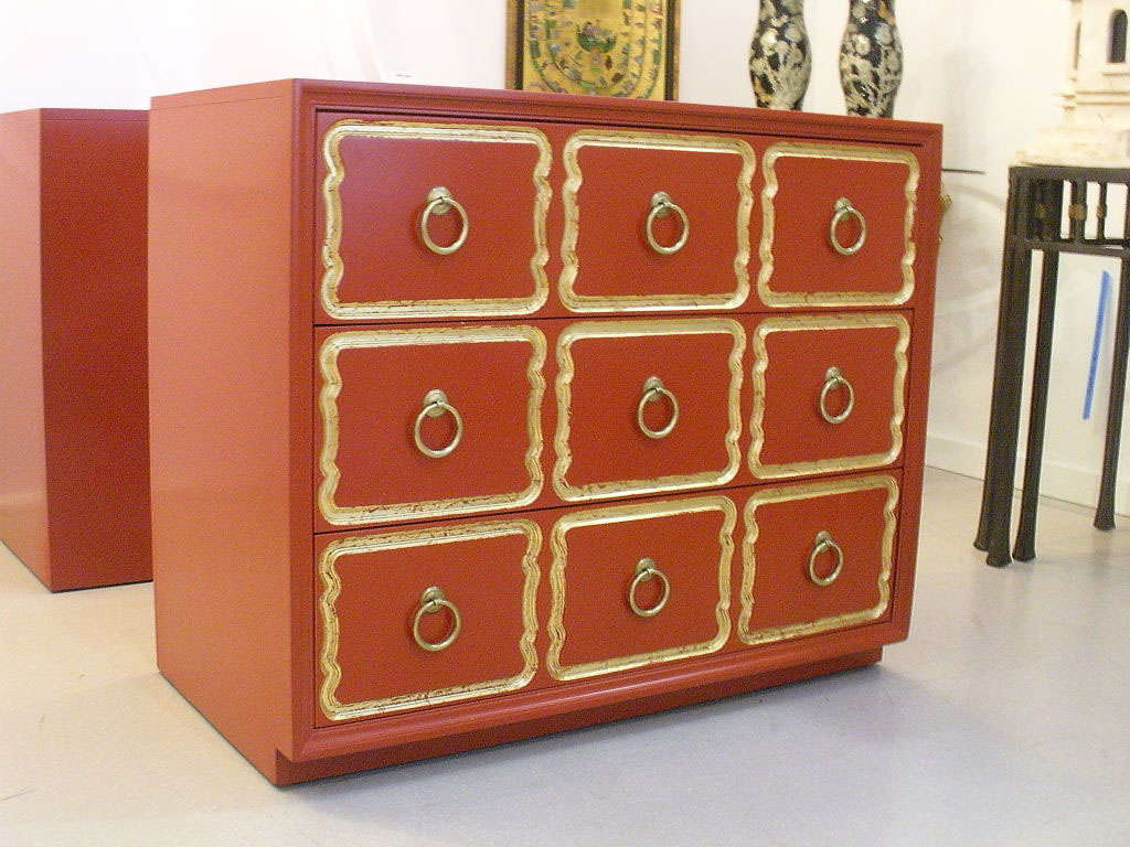 Pair of Orange Dorothy Draper chests of drawers. Made by Heritage, 20th century.

PICK UP LOCATION:
NAGA NORTH INC
536 Warren Street
Hudson, NY 12534
518-828-8585
naganorth@gmail.com