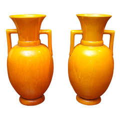 Pair of Japanese Awagi ware large yellow vases
