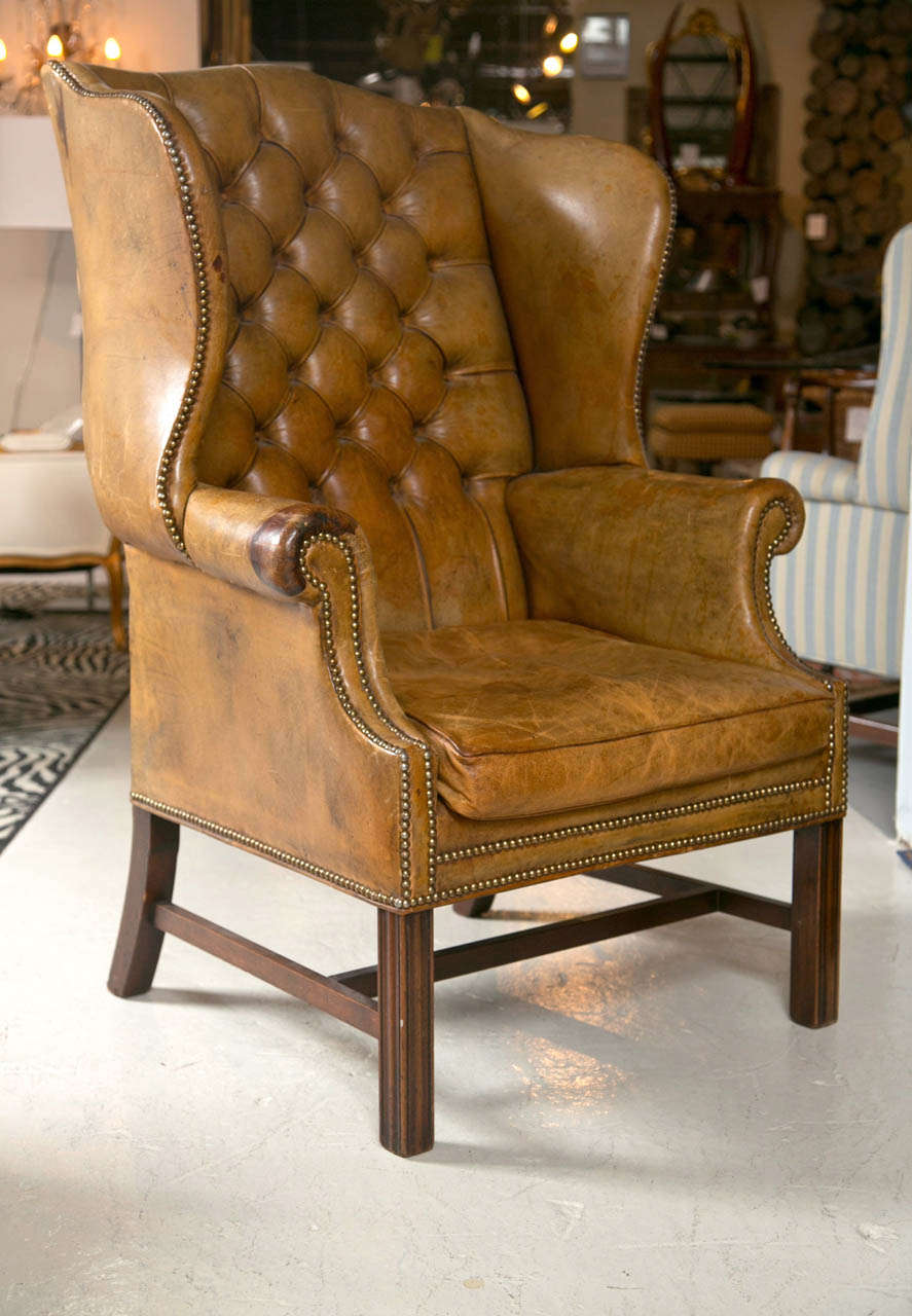1920's Leather Wingback Chair, in great old patina
