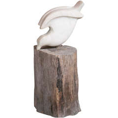 American circa 1950 Marble Sea Gull Sculpture on Pier Post