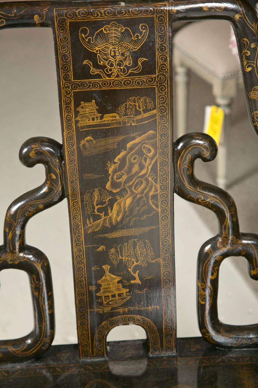 Pair or Antique Chinese Lacquered and Gilded Chairs In Excellent Condition In Stamford, CT
