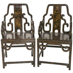 Pair or Antique Chinese Lacquered and Gilded Chairs