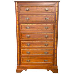 Antique English Tall Chest of Drawers with Bamboo Detail
