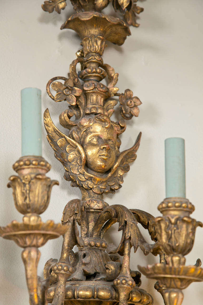 Set of Four 19th C Continental Carved Wood Sconces 1