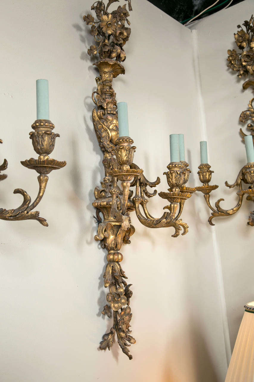 Set of Four 19th C Continental Carved Wood Sconces 5