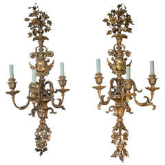 Set of Four 19th C Continental Carved Wood Sconces