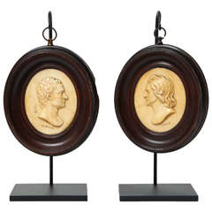 A Pair of 19th Century English Wax Portrait Medallions